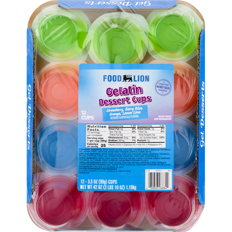 Food Lion Gelatin Dessert, Strawberry/Berry Blue/Orange/Lemon Lime (12