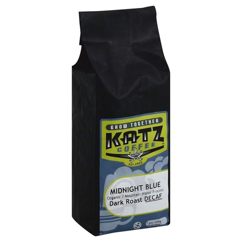 Katz Coffee Coffee, Whole Bean, Dark Roast, Midnight Blue, Decaf (12 oz