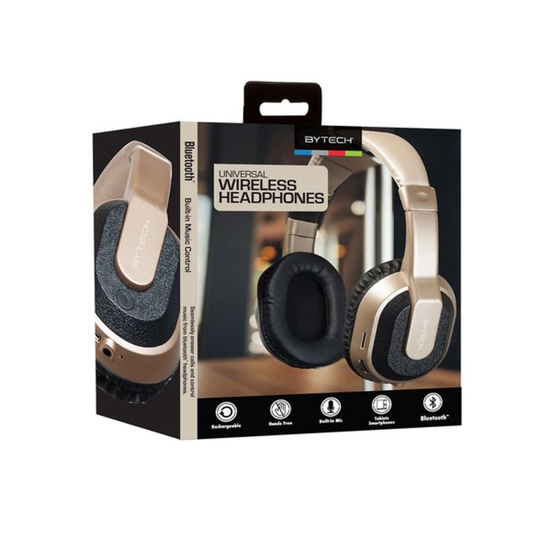 Bytech Gold Chrome Bluetooth Headphones With Case