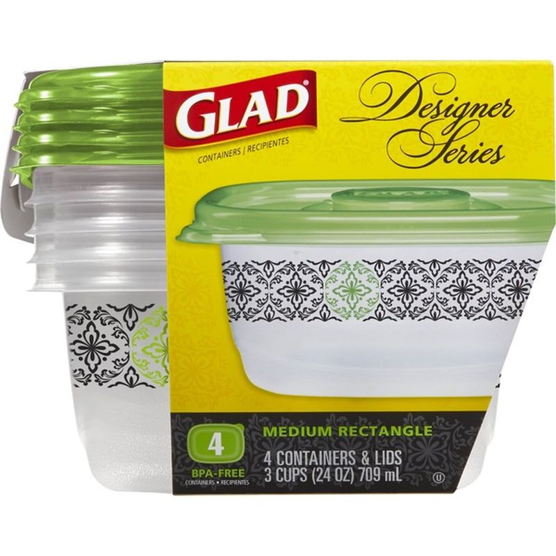Glad Food Storage Containers, Designer Series, Medium Rectangle, 24 ...