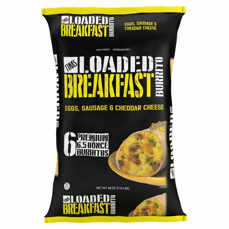 Tina's Eggs, Sausage & Cheddar Cheese Loaded Breakfast Burrito