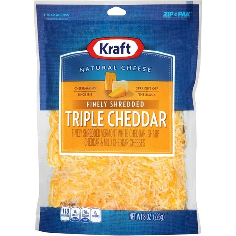 Kraft Natural Cheese Finely Shredded Triple Cheddar Cheese (8 Oz ...