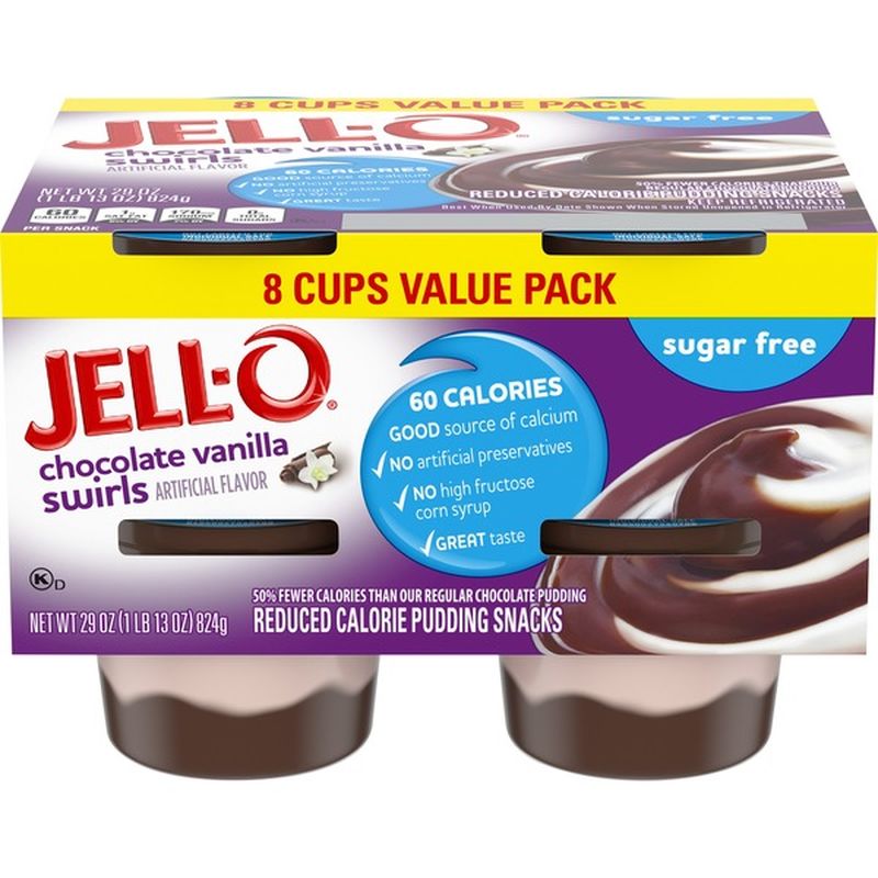 JellO Ready to Eat Sugar Free Chocolate Vanilla Swirl Pudding Cups (3.