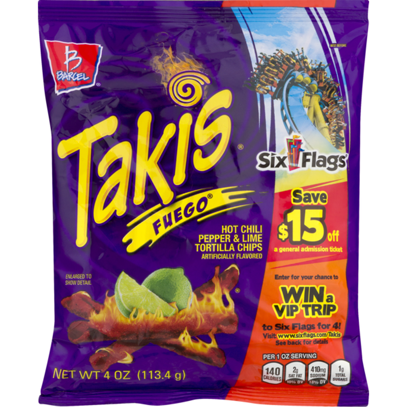 Takis Tortilla Chips Hot Chili Pepper Lime Fuego Bag 4 Oz