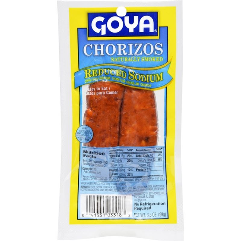 Goya Naturally Smoked Chorizos, Reduced Sodium (3.5 oz) Instacart