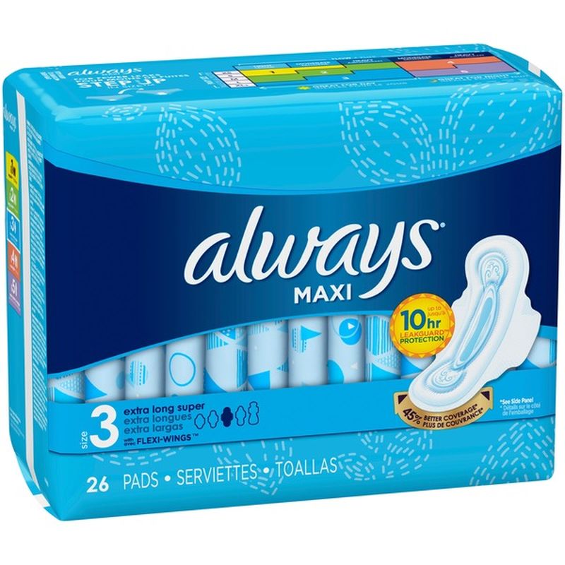 Always Pads Size 3 Extra Long Super With Wings (26 ct) - Instacart