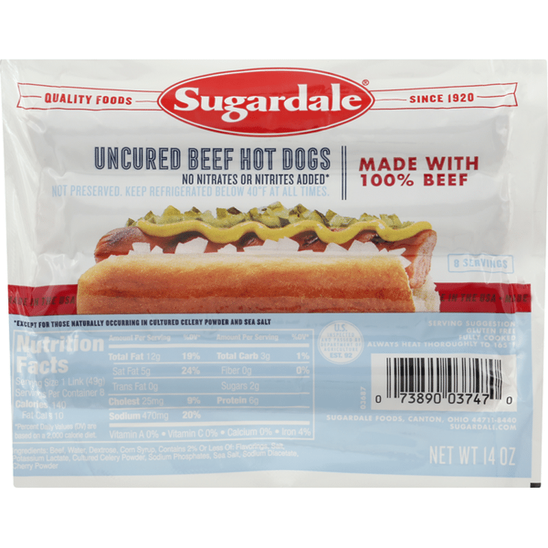 Sugardale Hot Dogs, Uncured, Beef (14 oz) Instacart