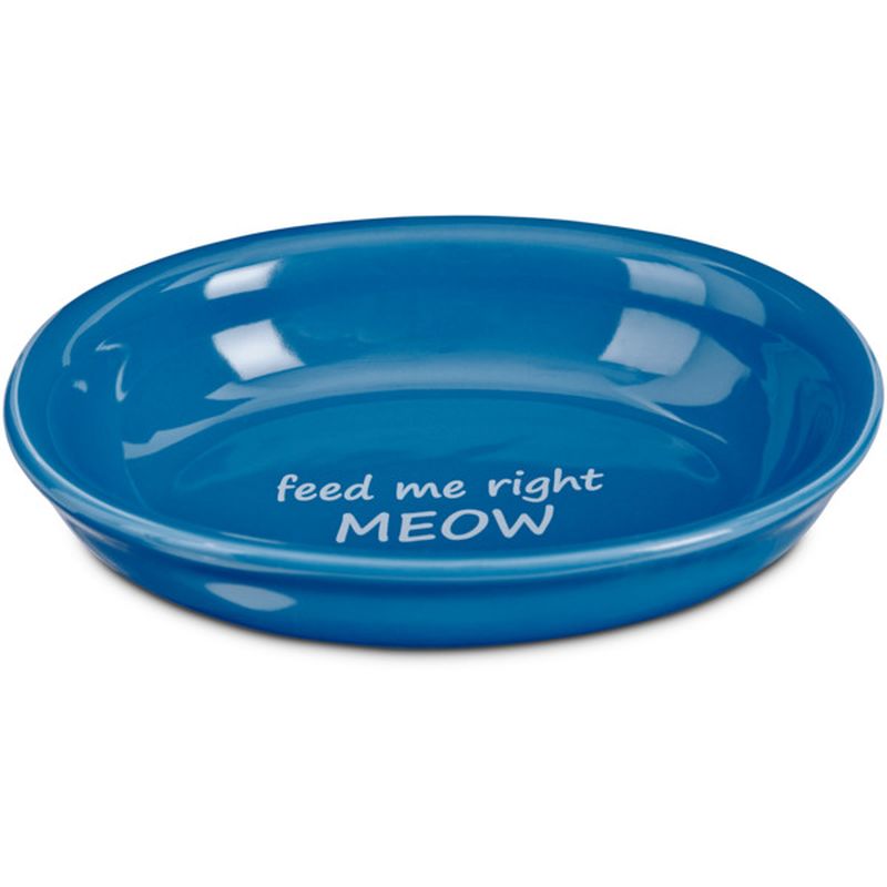 Harmony Feed Me Right Meow Blue Ceramic Cat Bowl 1 C.