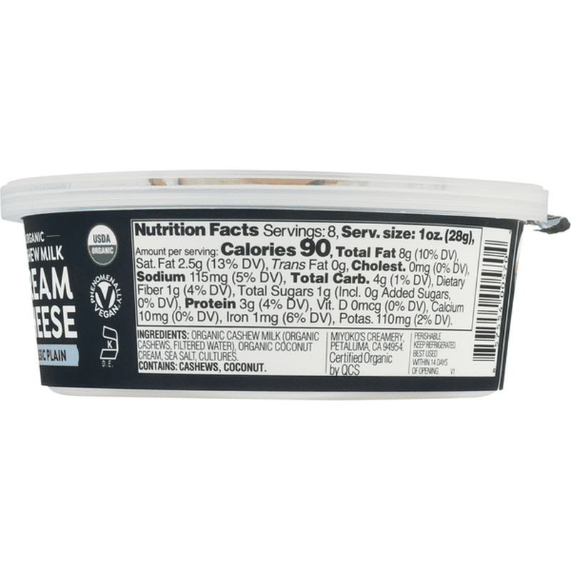 Miyoko's Creamery Cream Cheese, Organic, Classic Plain, Cashew Milk (8