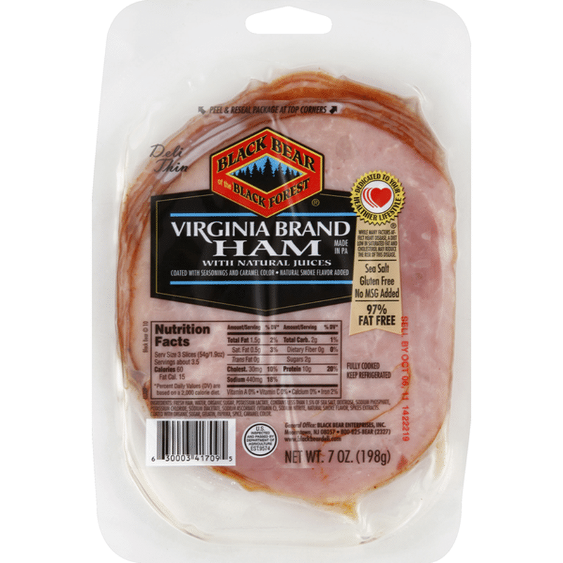 Black Bear of the Black Forest Ham, Virginia Brand, Deli Thin (7 oz