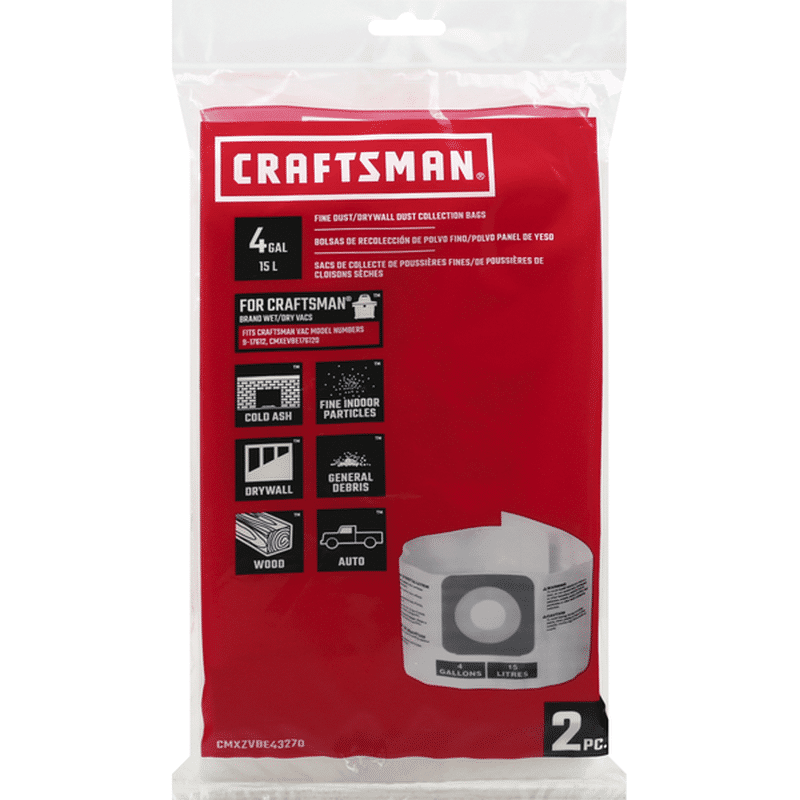 Craftsman Dust Collection Bags, Fine Dust/Drywall, 4 Gallon (2 each