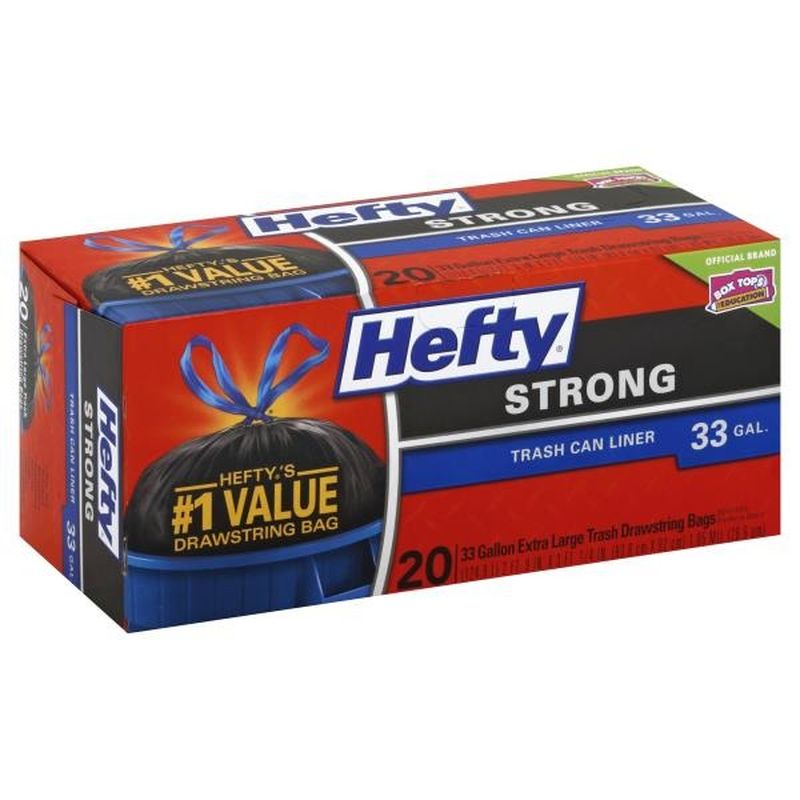 Hefty Trash Bags, Strong, Drawstring, Extra Large, 33 Gallon (20 each