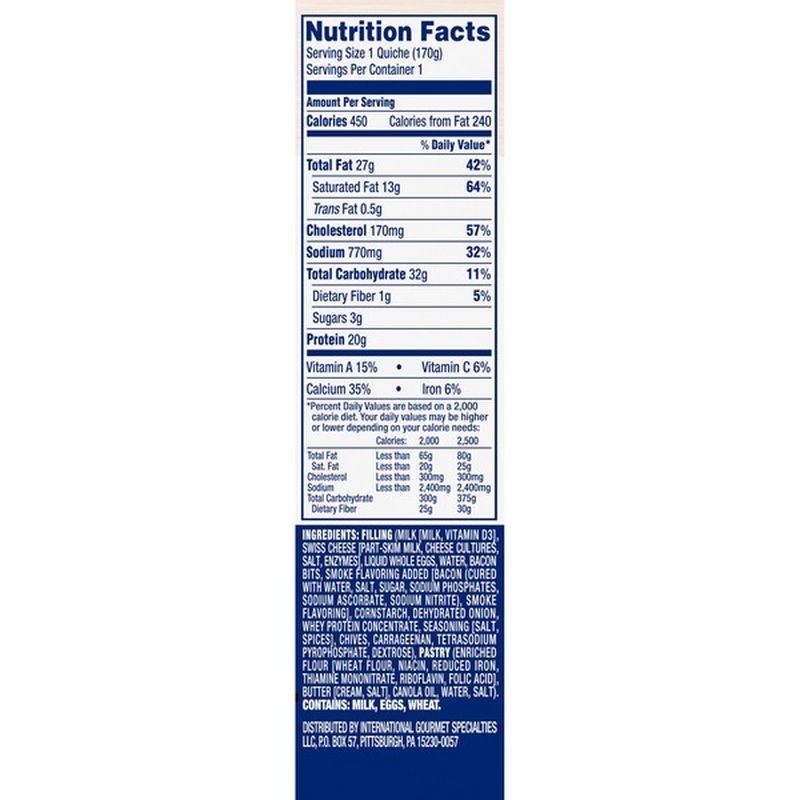 Nancy'S Lorraine Swiss Cheese, Bacon, Onion and Chive Quiche (6 oz