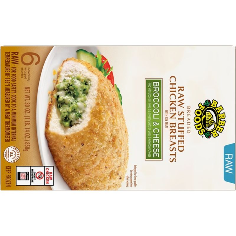 Barber Foods Chicken Breasts, Raw Stuffed, Breaded, Broccoli & Cheese
