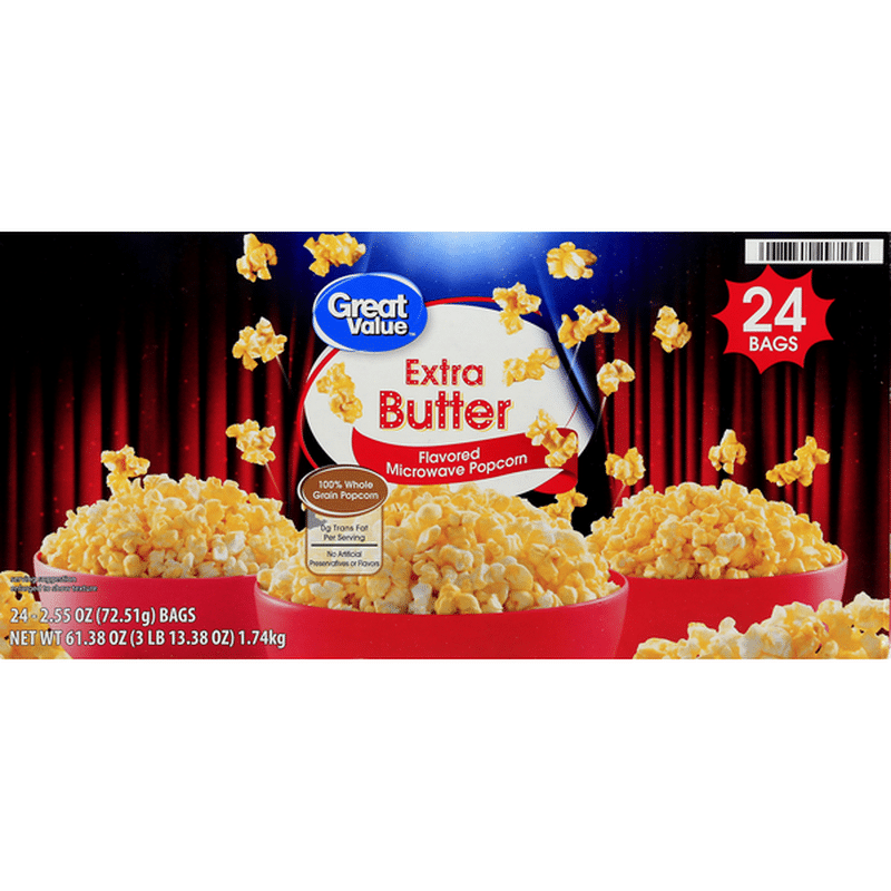 Great Value Microwave Popcorn, Extra Butter Flavored (2.55 oz) - Instacart