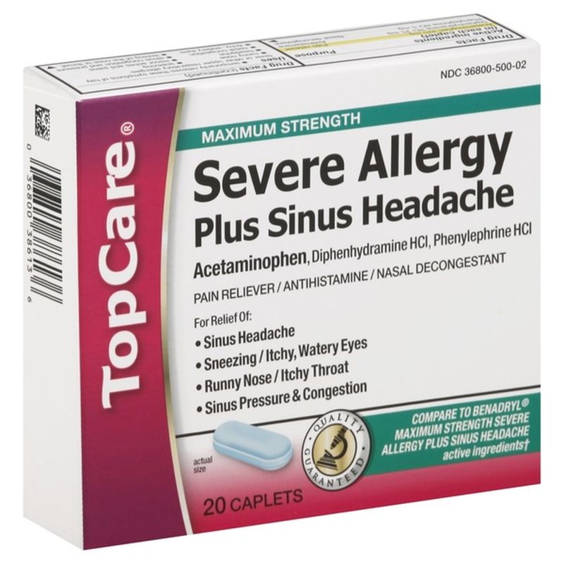 Topcare Health Maximum Strength Severe Allergy Plus Sinus Headache Acetaminophen Pain Reliever