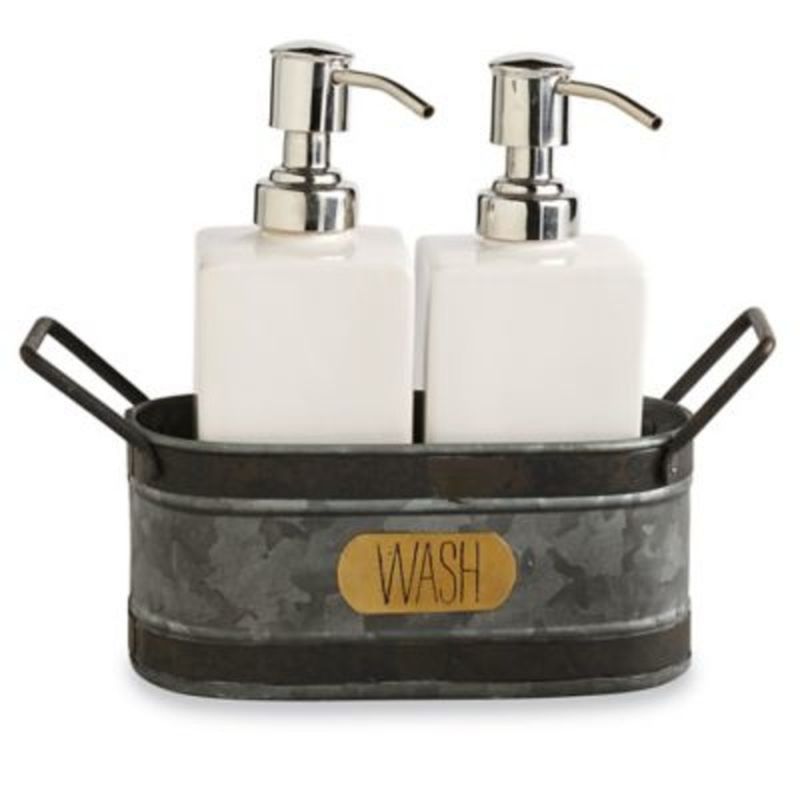 Mud Pie Galvanized Tin Caddy With Soap & Lotion Pumps Farmhouse Set