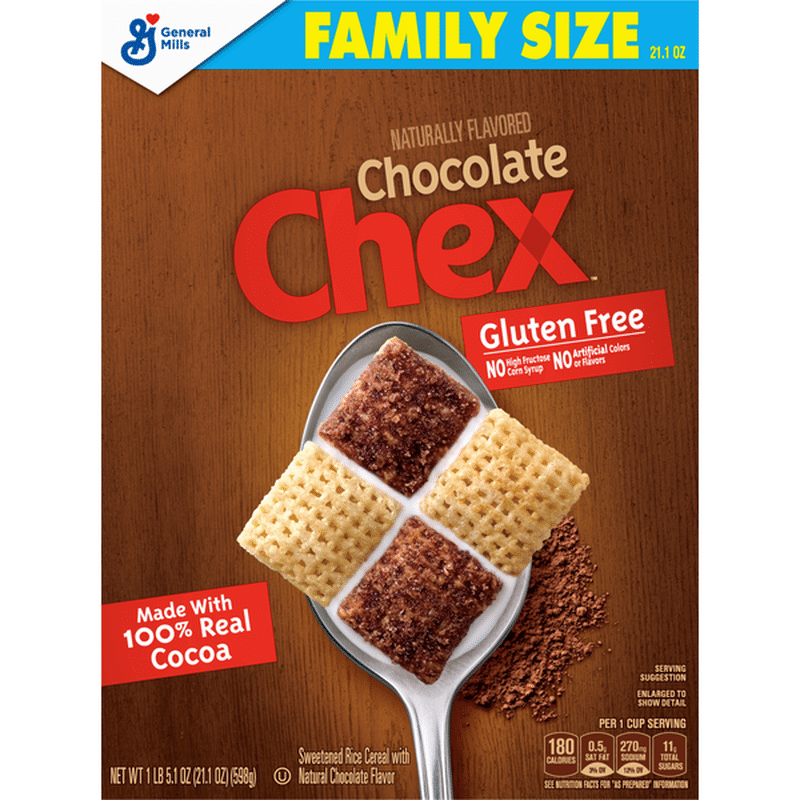 Chex Sweetened Rice Cereal, Gluten Free, Chocolate, Family Size (21.1