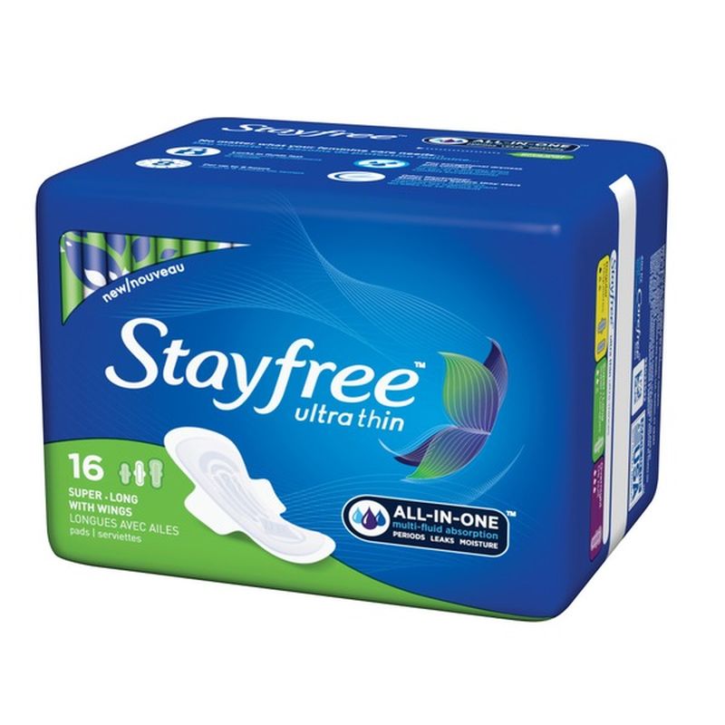 Stayfree Pads, Ultra Thin, with Wings, Super Long (16 ct) from Safeway Instacart