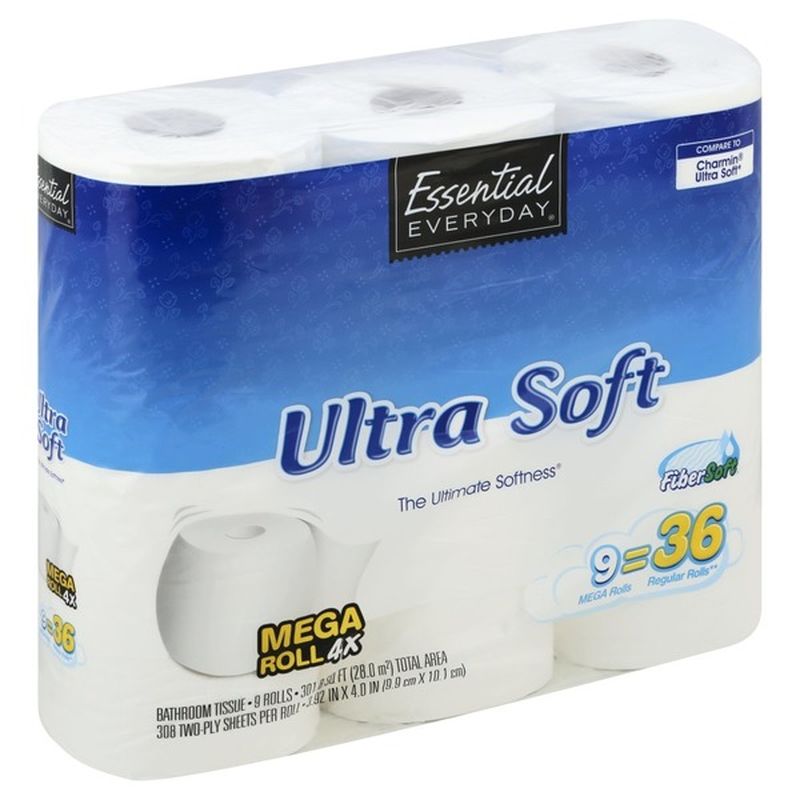 Essential Everyday Bathroom Tissue, Ultra Soft, Mega Rolls, Two-Ply (9 ...