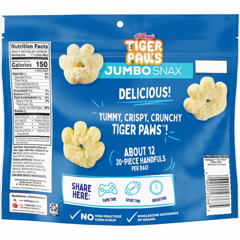 Kellogg's Tiger Paws Jumbo Snax Cereal Snacks, Kellogg's Frosted Flakes