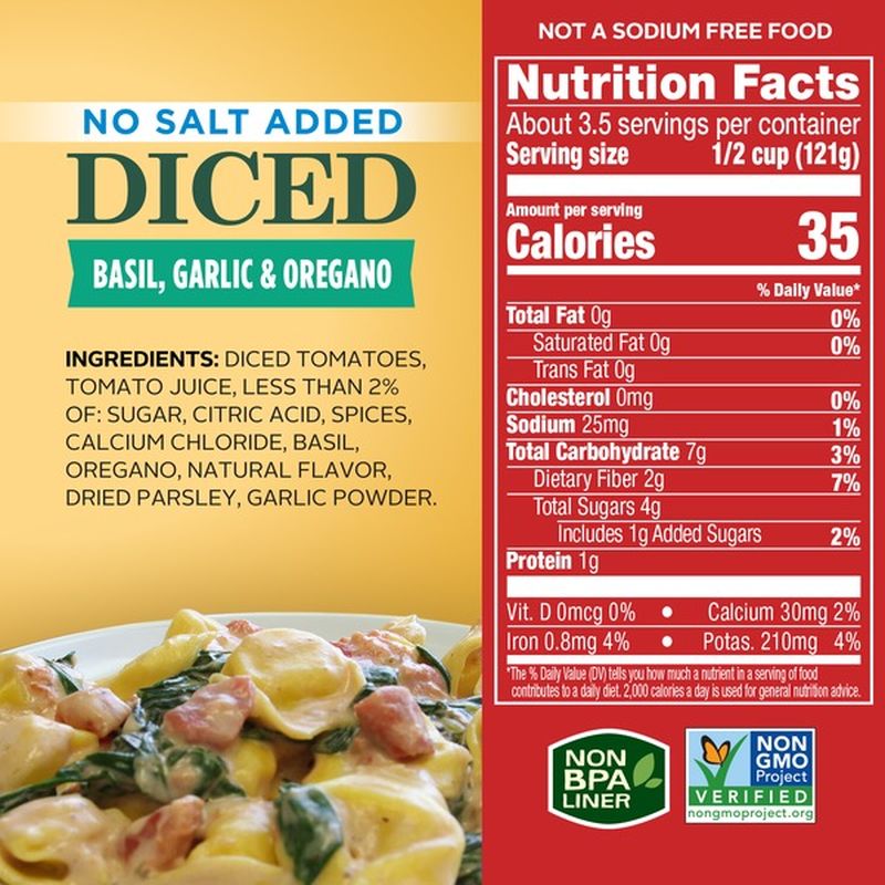 Hunt's Diced Tomatoes With Basil Garlic And Oregano No Salt Added (14.5