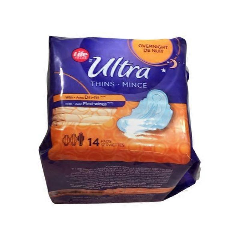 Life Brand Ultra Thin Overnight Maxi Pads With Wings (14 ct) Instacart