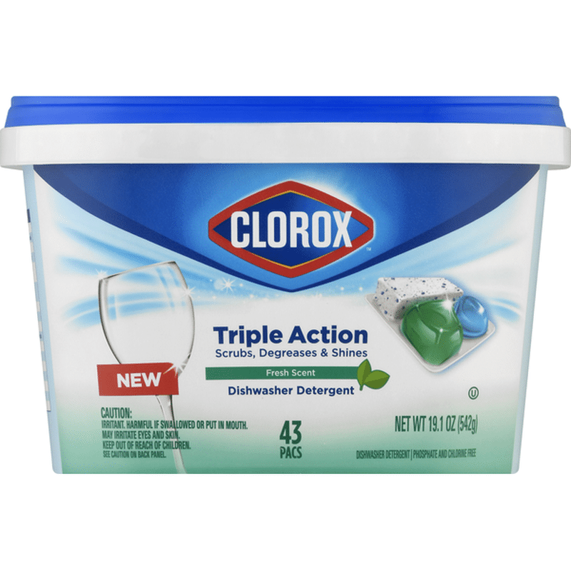 Clorox Dishwasher Detergent, Triple Action, Fresh Scent, Pacs (43 each