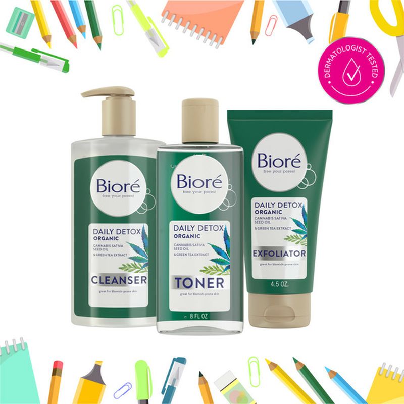 Bioré Daily Detox Face Wash, Cleanser with Organic Cannabis Sativa Seed Oil & Green Tea Extract