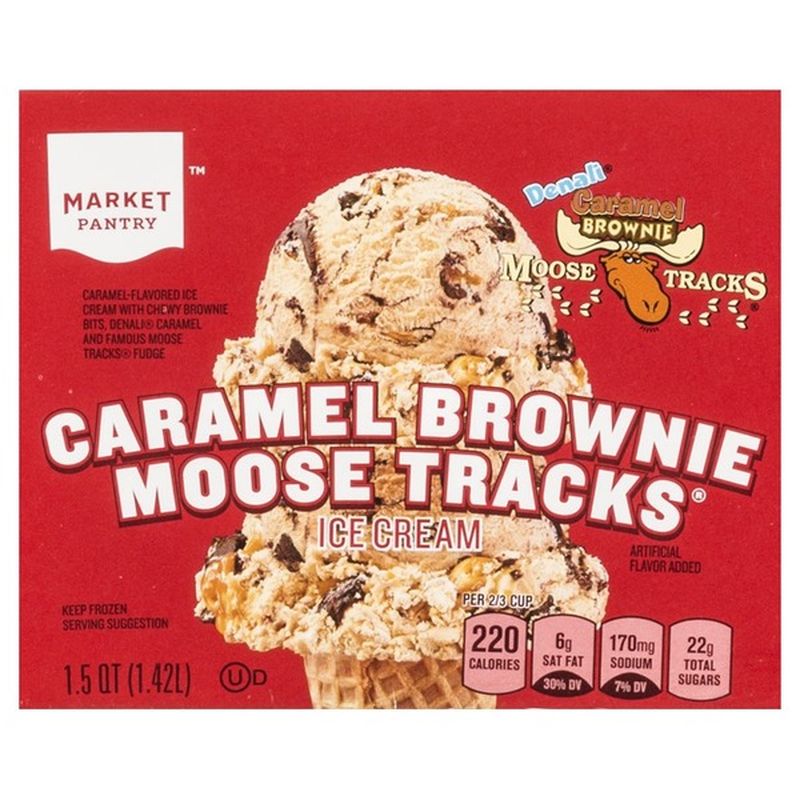 Market Pantry Ice Cream, Caramel Brownie Moose Tracks (48 fl oz