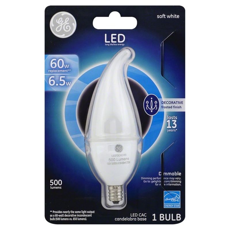 GE Light Bulb, LED, Candelabra, Soft White, 6.5 Watts (1 each) Instacart