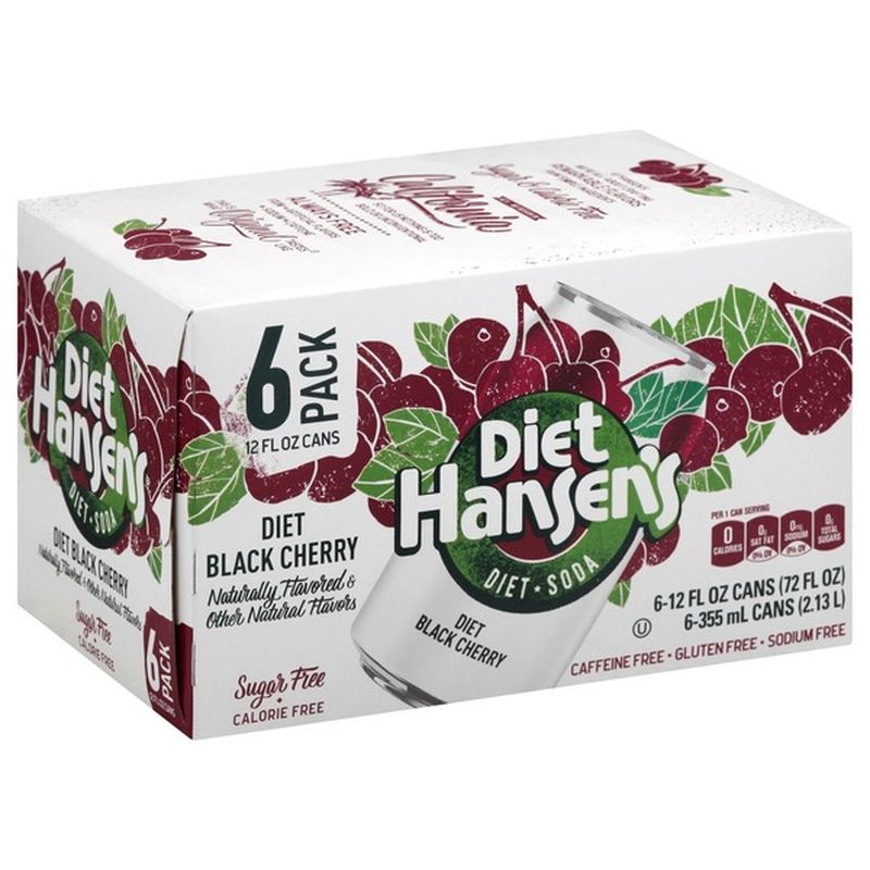 Diet Hansens Soda, Diet, Black Cherry, 6 Pack (12 fl oz) - Instacart