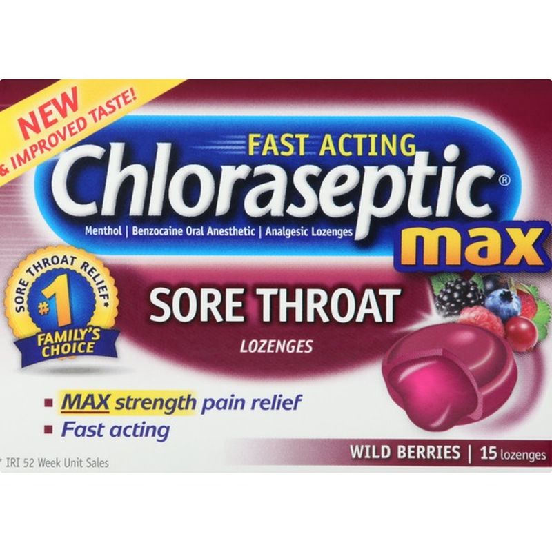 Chloraseptic Sore Throat Lozenges Max Strength Wild Berries 15 Ct