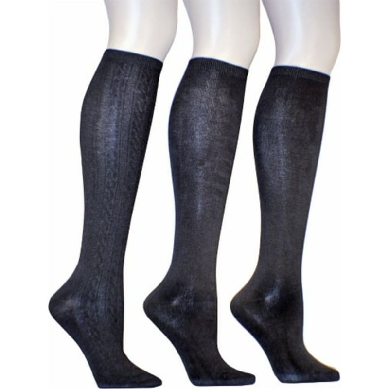 Legale Women's Black Cable & Flat Knit Knee High Socks Pack