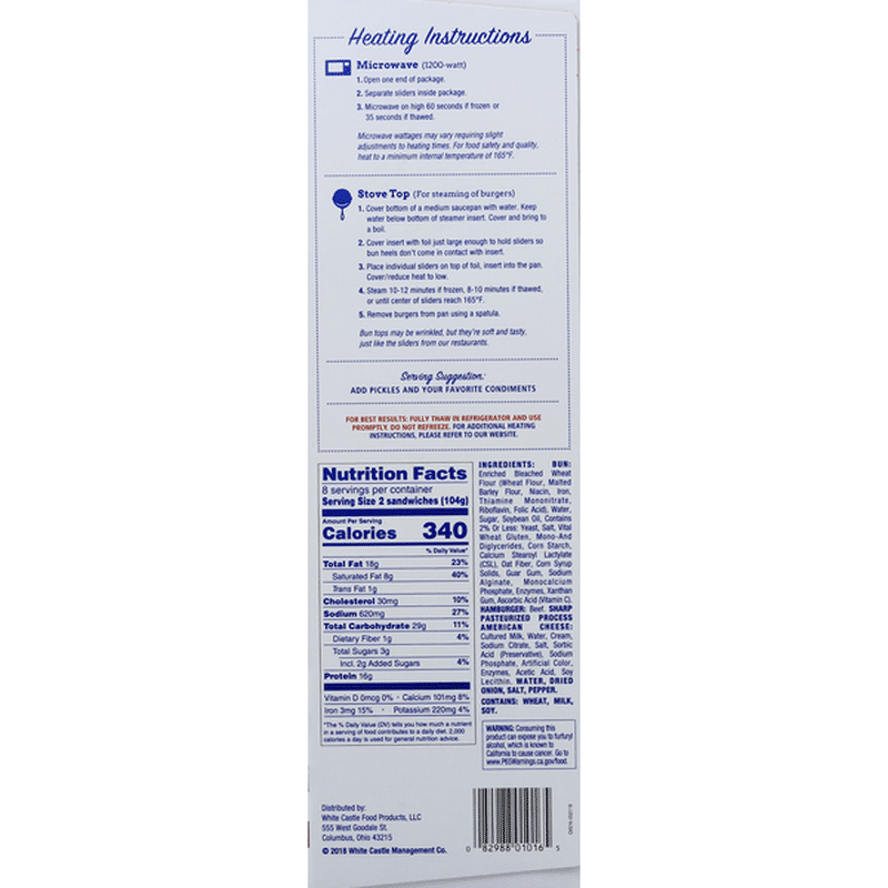White Castle Burgers Nutrition