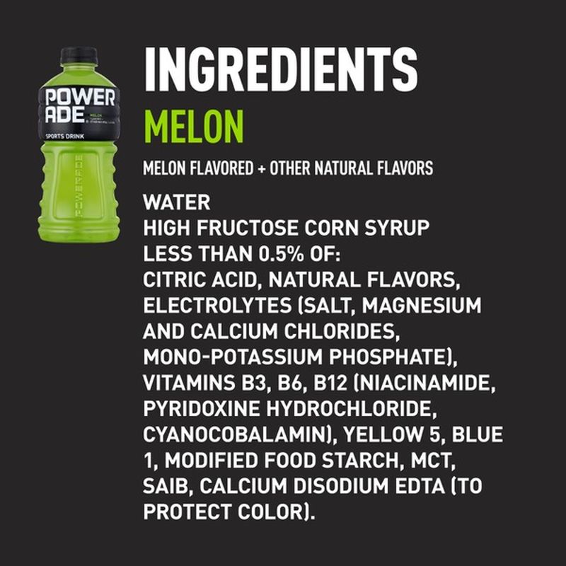 Powerade Melon, Ion4 Electrolyte Enhanced Fruit Flavored Sports Drink W
