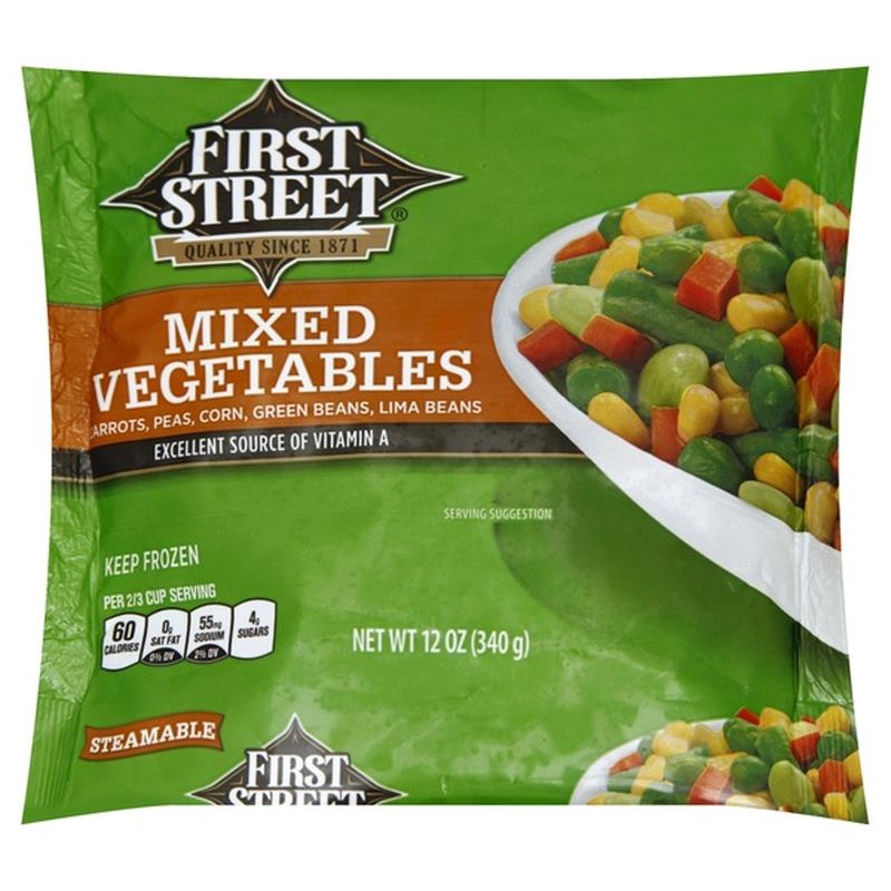 First Street Peas, Corn, Carrots, Green Beans, Baby Lima Beans Mixed