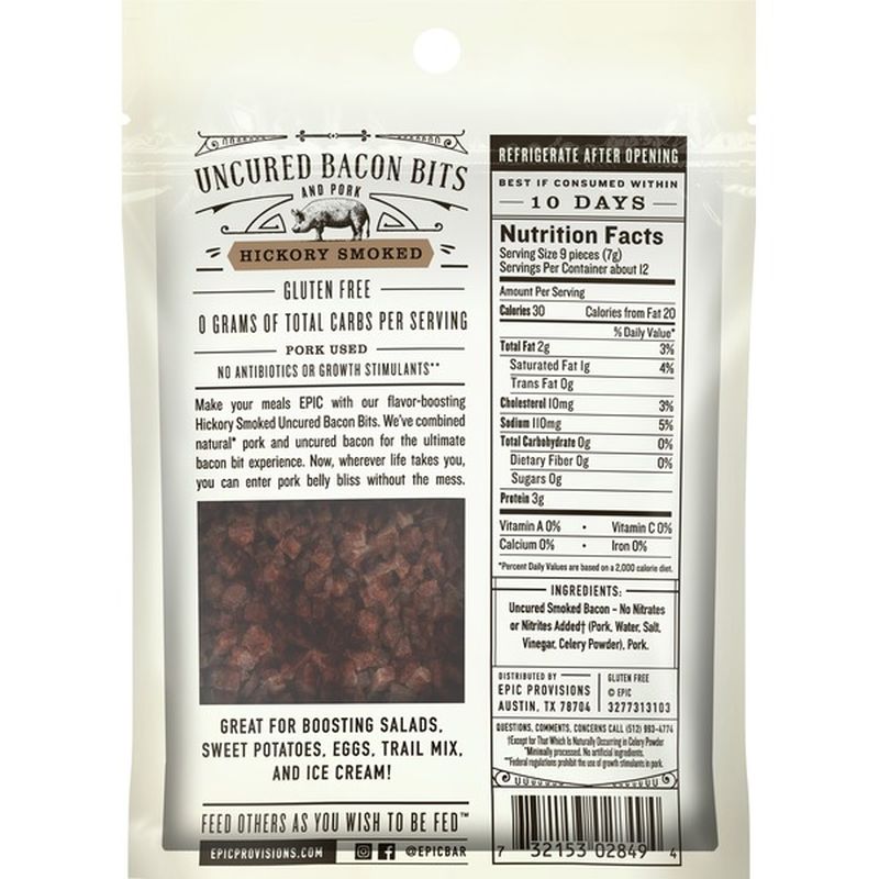 Epic Bacon Bits and Pork, Uncured, Hickory Smoked (3 oz) from Safeway