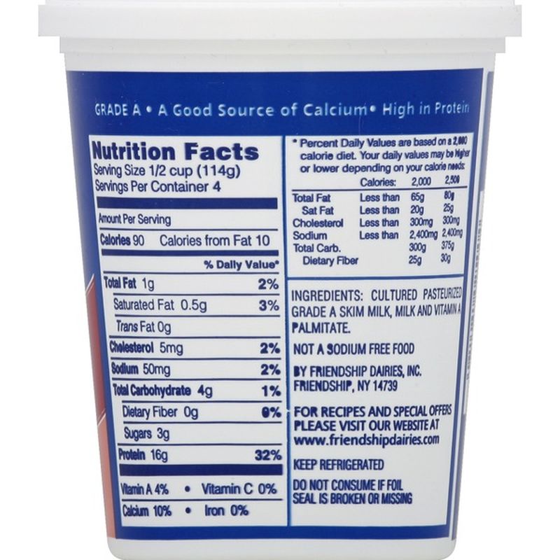 Friendship Cottage Cheese, Low Fat, Small Curd, 1 Milkfat, No Salt