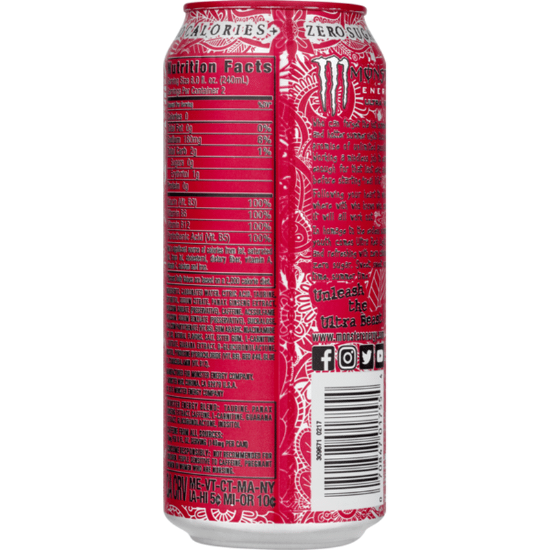 Monster Energy Drink Ultra Red 16 Fl Oz Instacart