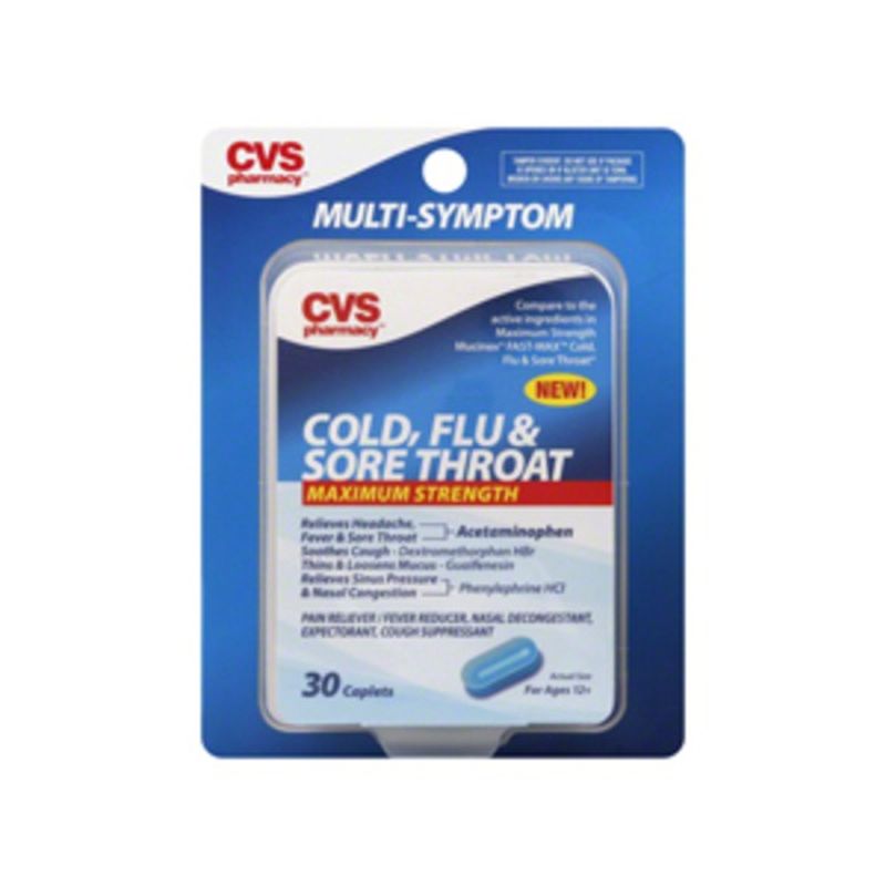 CVS Pharmacy Multi Sympton Cold, Flu & Sore Throat Caplets, Maximum ...