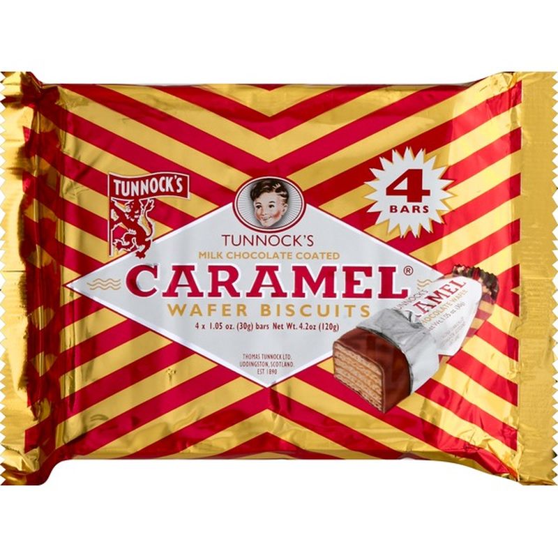 Tunnock's Wafer Biscuits, Caramel, Milk Chocolate Coated (4 each