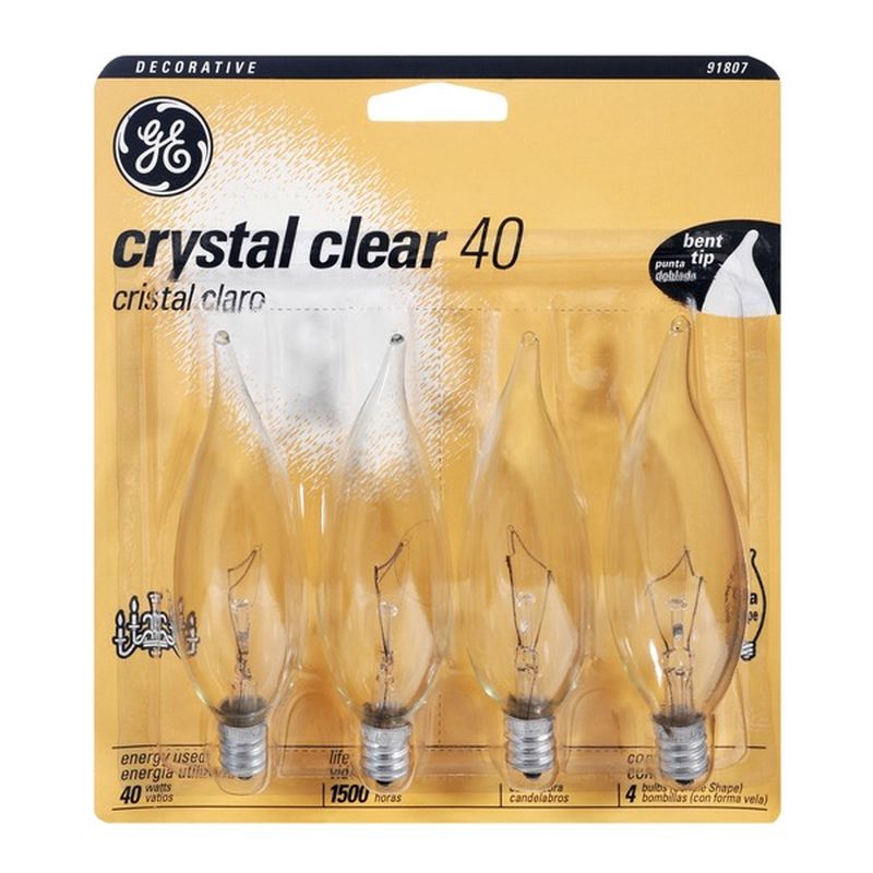 GE Crystal Clear Decorative 40 Watt Ca Candelabra Base Bent Tip Light