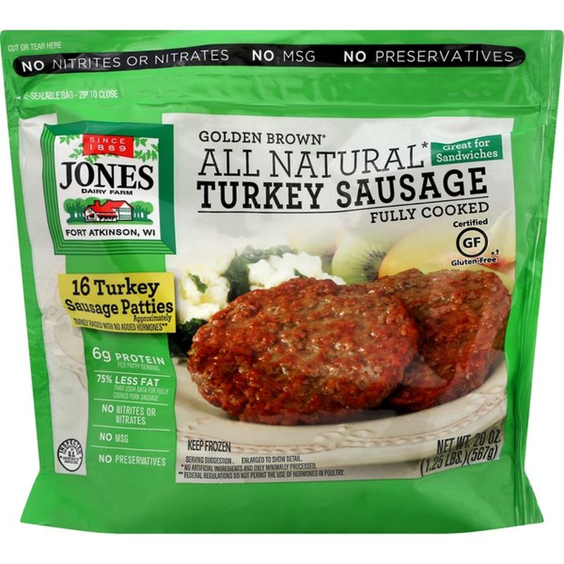 Jones Dairy Farm Sausage Patties, Turkey, All Natural, Golden Brown (16 ...