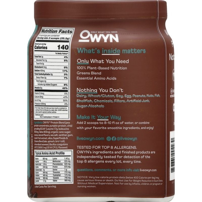Owyn Protein Powder, Dark Chocolate (1.1 lb) Instacart