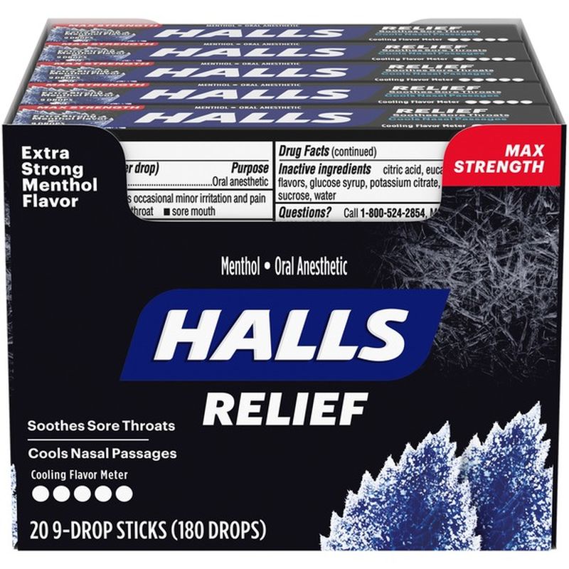 Halls Extra Strong Menthol Flavor Max Strength Oral Anesthetic Drops (9