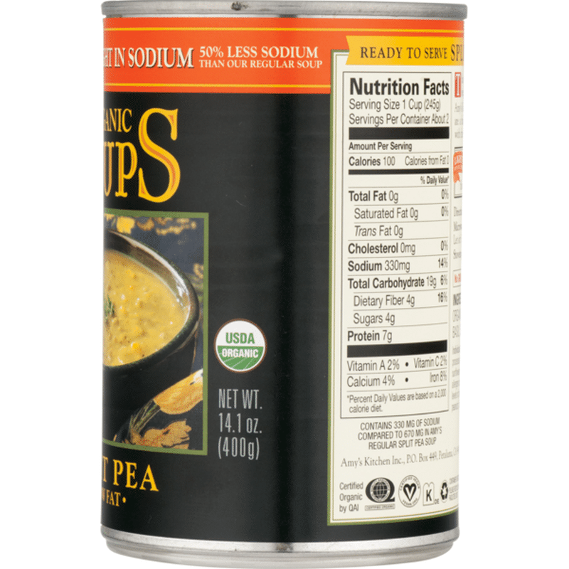 Amy's Organic Split Pea Soup, Light in Sodium, Low Fat, Gluten free, 14
