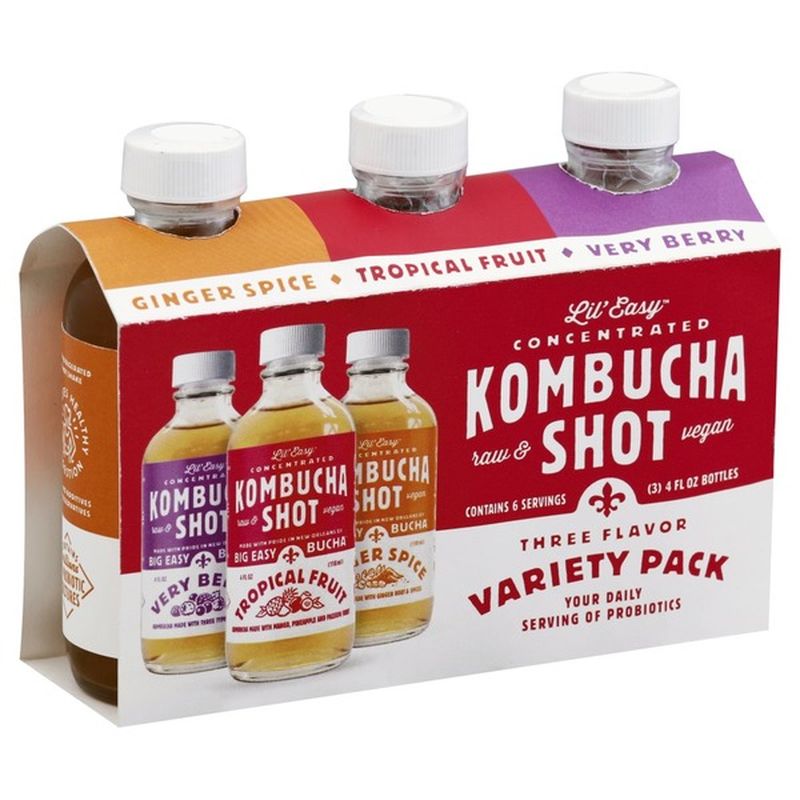 Lil Easy Kombucha Shot, Concentrated, Three Flavor Variety Pack (4 each