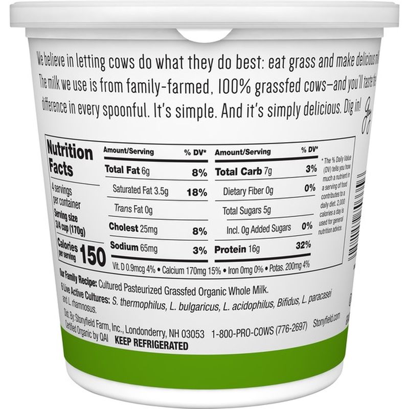 Stonyfield Organic 100 Grassfed Plain Greek Whole Milk Yogurt (24 oz
