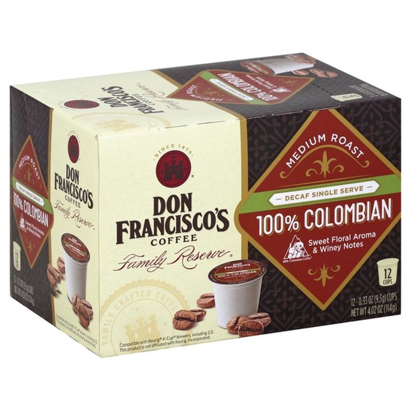 Don Franciscos Coffee Medium Roast 100 Colombian Decaf Single Serve 12 Ct Instacart